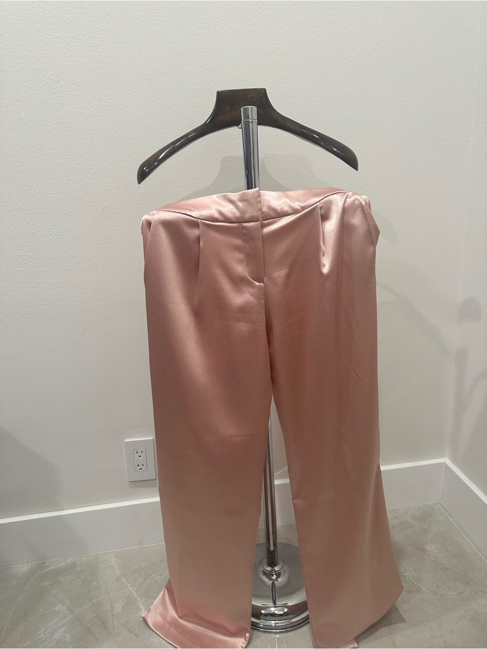 Wayf Satin Wide-Leg Trousers in Blush Pink
